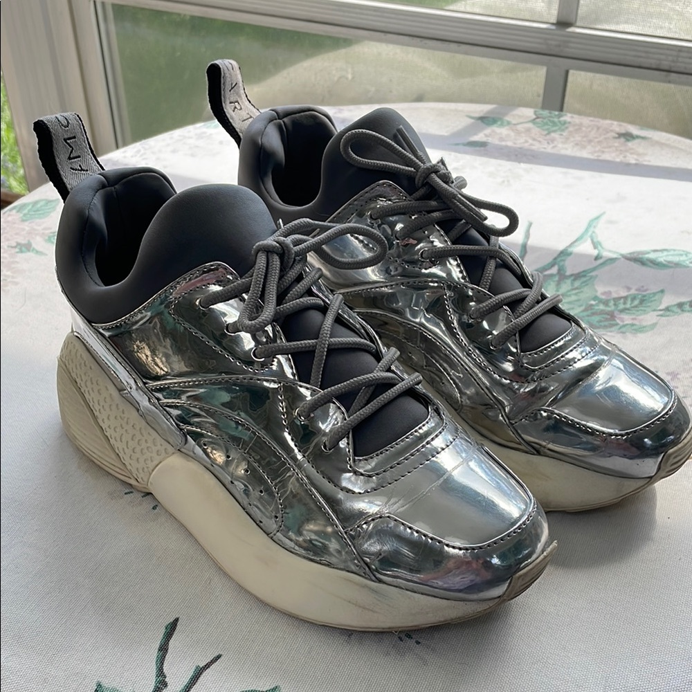 STELLA McCARTNEY SILVER ECLIPSE SNEAKERS RUNNERS TRAINERS SHOES THICK SOLE SZ 37